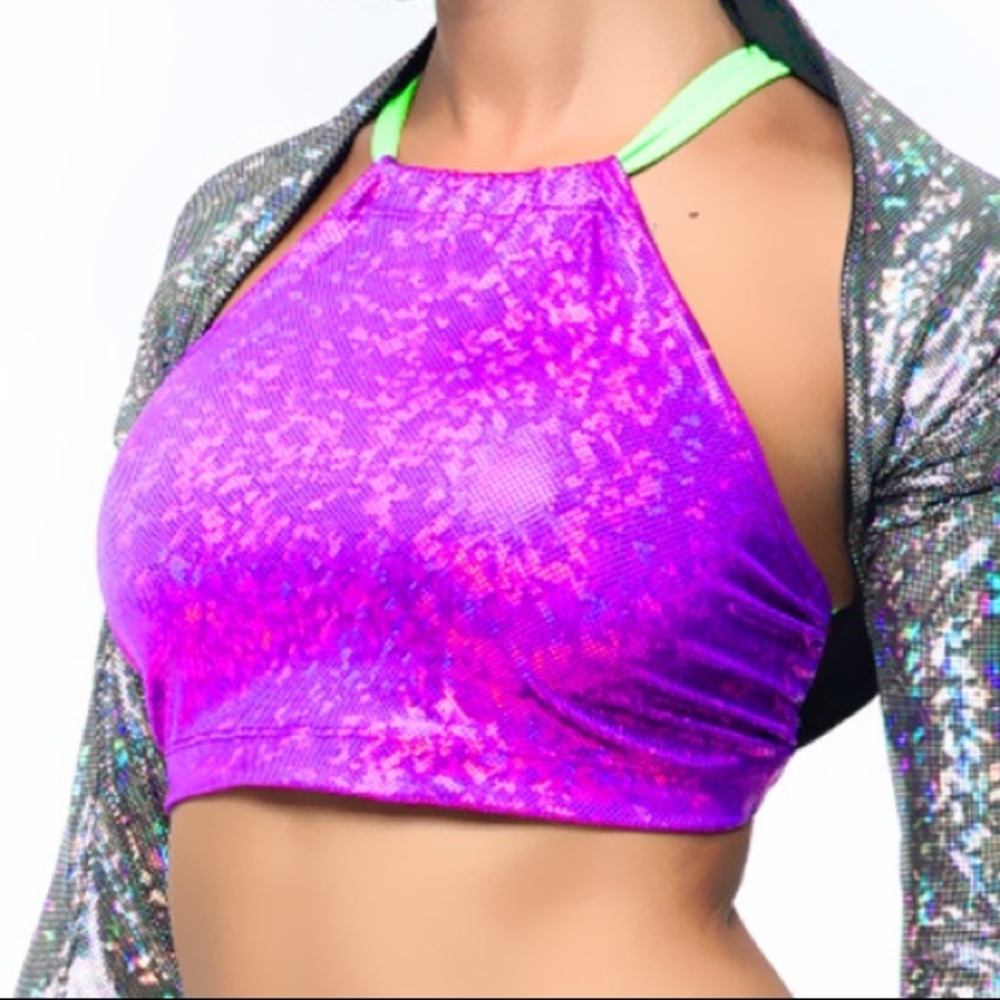 Blue sequin crop top